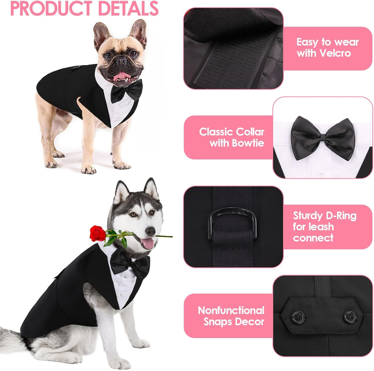 AOFITEE Dog Tuxedo Formal Dog Suit and Bandana Set, Gentle Dogs Wedding Party Suit Bow Tie Shirt, Tuxedo for Medium Dogs Costume Outfit with Detachable Bowtie Collar for Christmas Halloween Dress Up image number 2