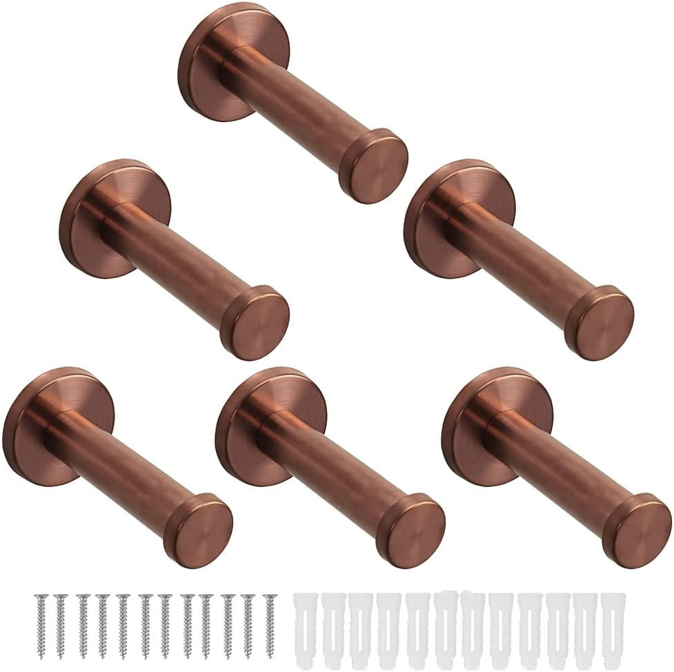 Vanloory Bathroom Towel Hooks, 6 Pack round Coat Hooks, Sturdy Wall Mounted Robe Hook, SUS 304 Stainless Steel Heavy Duty Clothes Hanger, Wall Towel Hooks for Bathroom Bedroom Kitchen (Black)