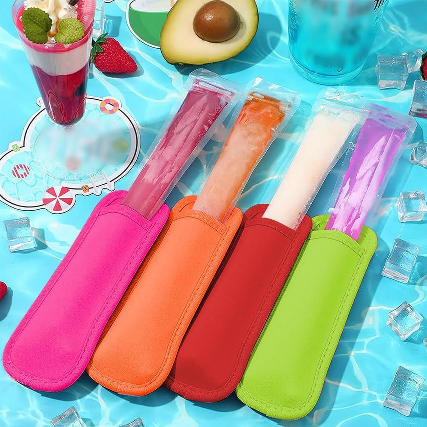 Xinghonyac 10 Pcs Ice Pop Sleeves, Reusable Popsicle Bags, 10 Colors, Antifreezing Sleeves, Ice Lolly Holder image number 3