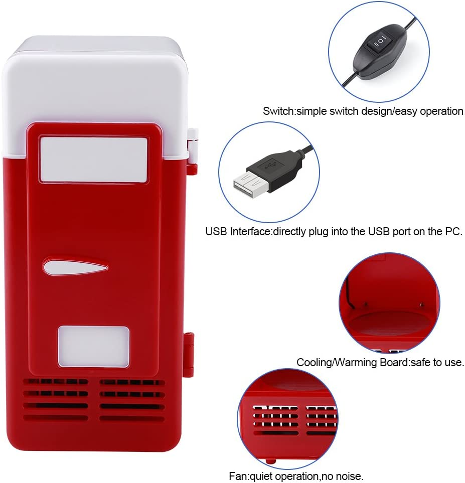 Mini USB Refrigerator, Portable LED Electric Drinks Beverage Cans Cooler and Warmer for Car(Red) image number 1