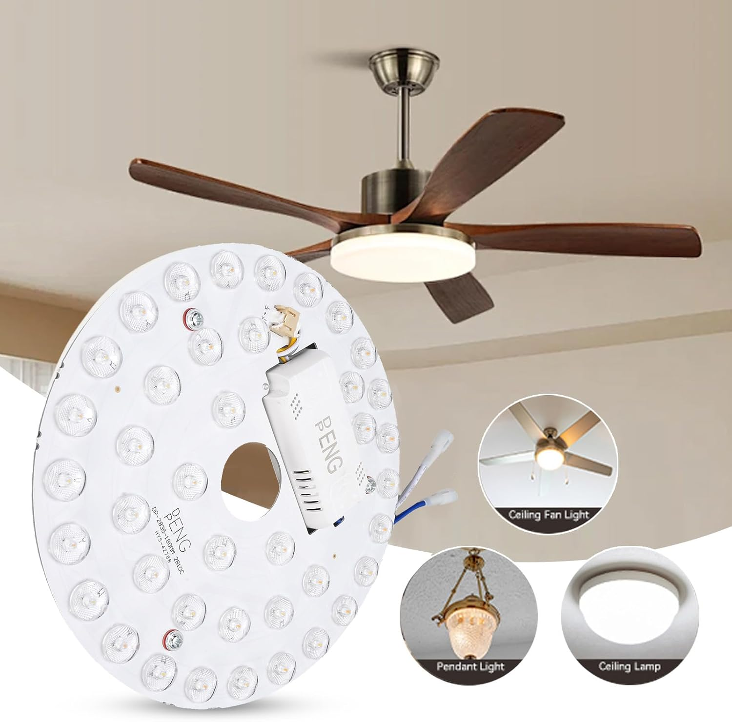 Generic 7.1 Inch LED Retrofit Light Kit for Ceiling Fan, Magnetic Ceiling Fan LED Light Replacement, 18W 3CCT 3000K 4200K 6500K, Panel for Bedroom, Living Room, Round image number 3