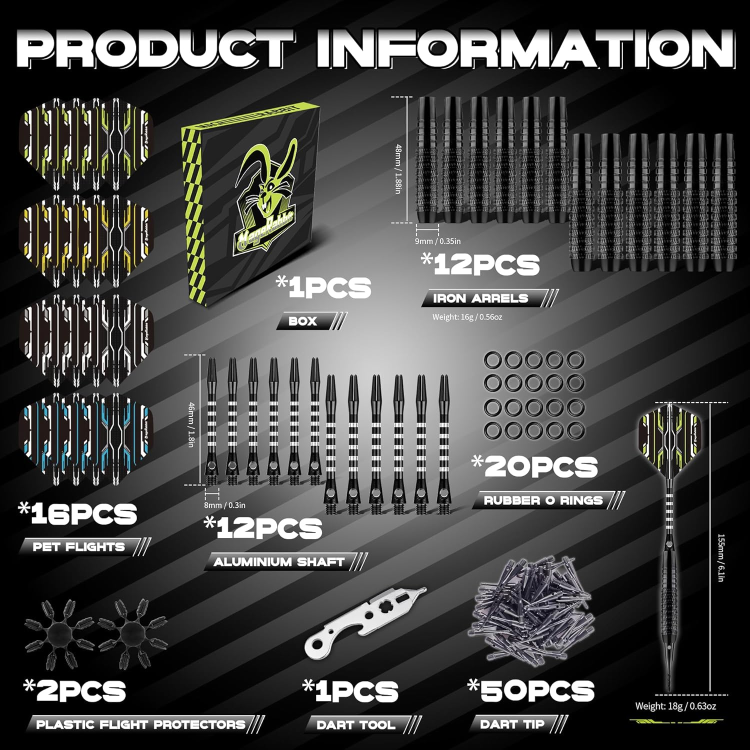Magerabbit Plastic Tip Darts 12Pcs 18G 2Pcs Dart Flight - Soft Tip Darts 50 Extra Dart Tips and 16 Flight Protectors with 1 Wrench 12Pcs 16G 2BA Iron Dart Barrel image number 2