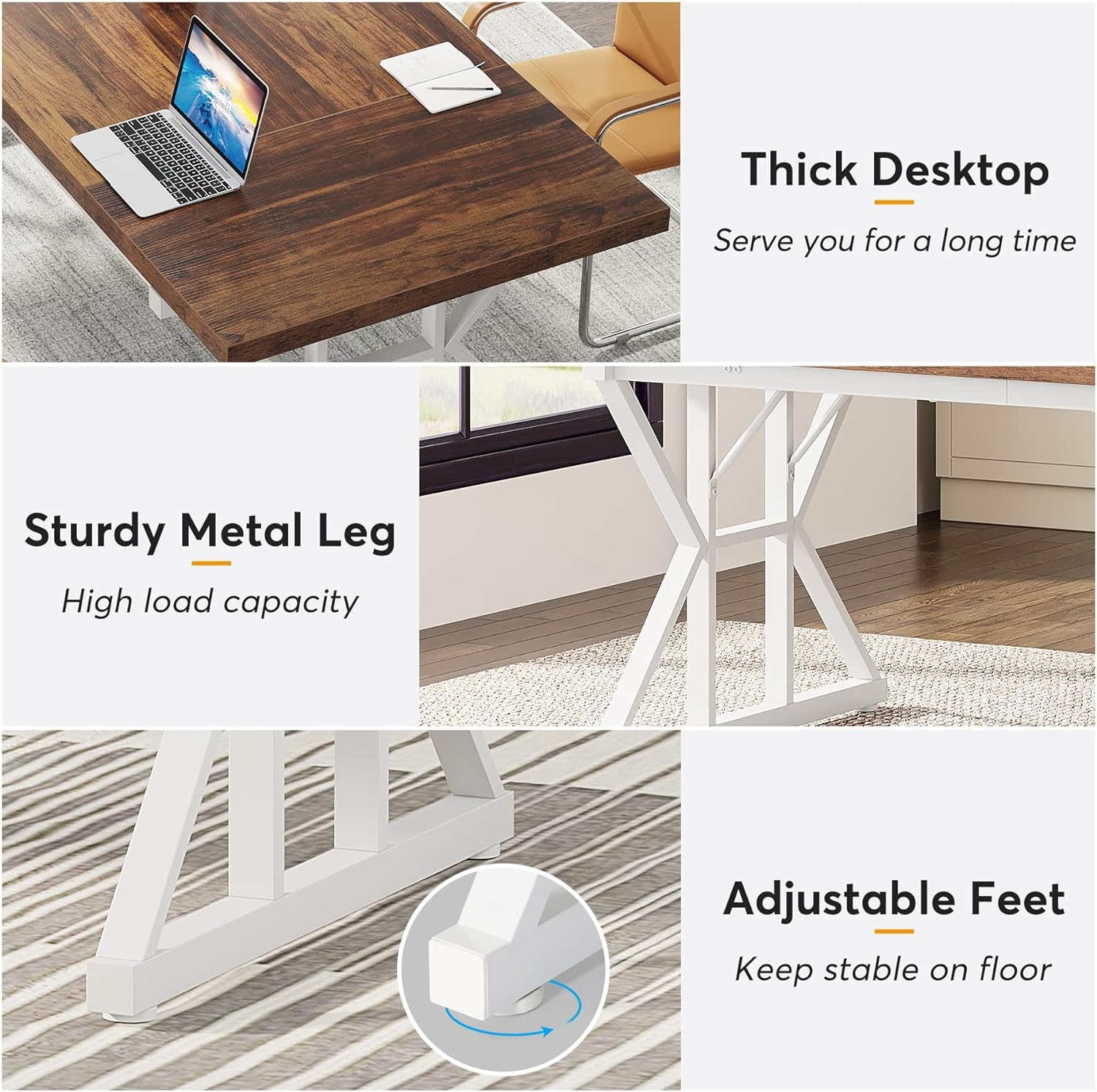 Tribesigns 180 Cm Executive Desk, Large Computer Desk Workstation, Modern Simple Style Office Desk Study Writing Table, Business Working Desk for Home Office (Brown/White, Desk 80Cm Depth) image number 5