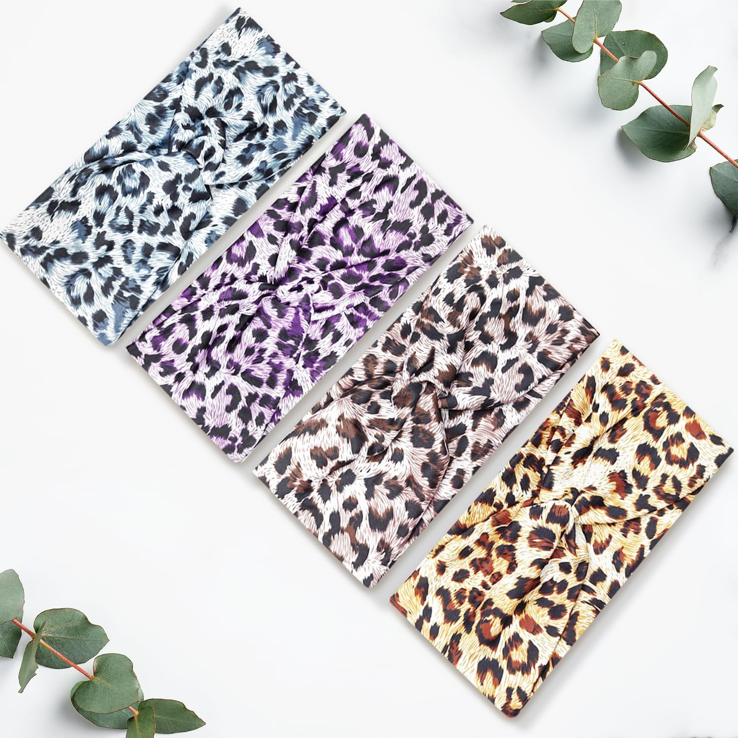 4 Pcs Headband, Headbands Print Leopard Headbands Wide Bandanas Accessories Hairband for Women Girls Knotted Head Bands for Adult Women Hair Suitable for Yoga Cycling Pilates Running image number 5