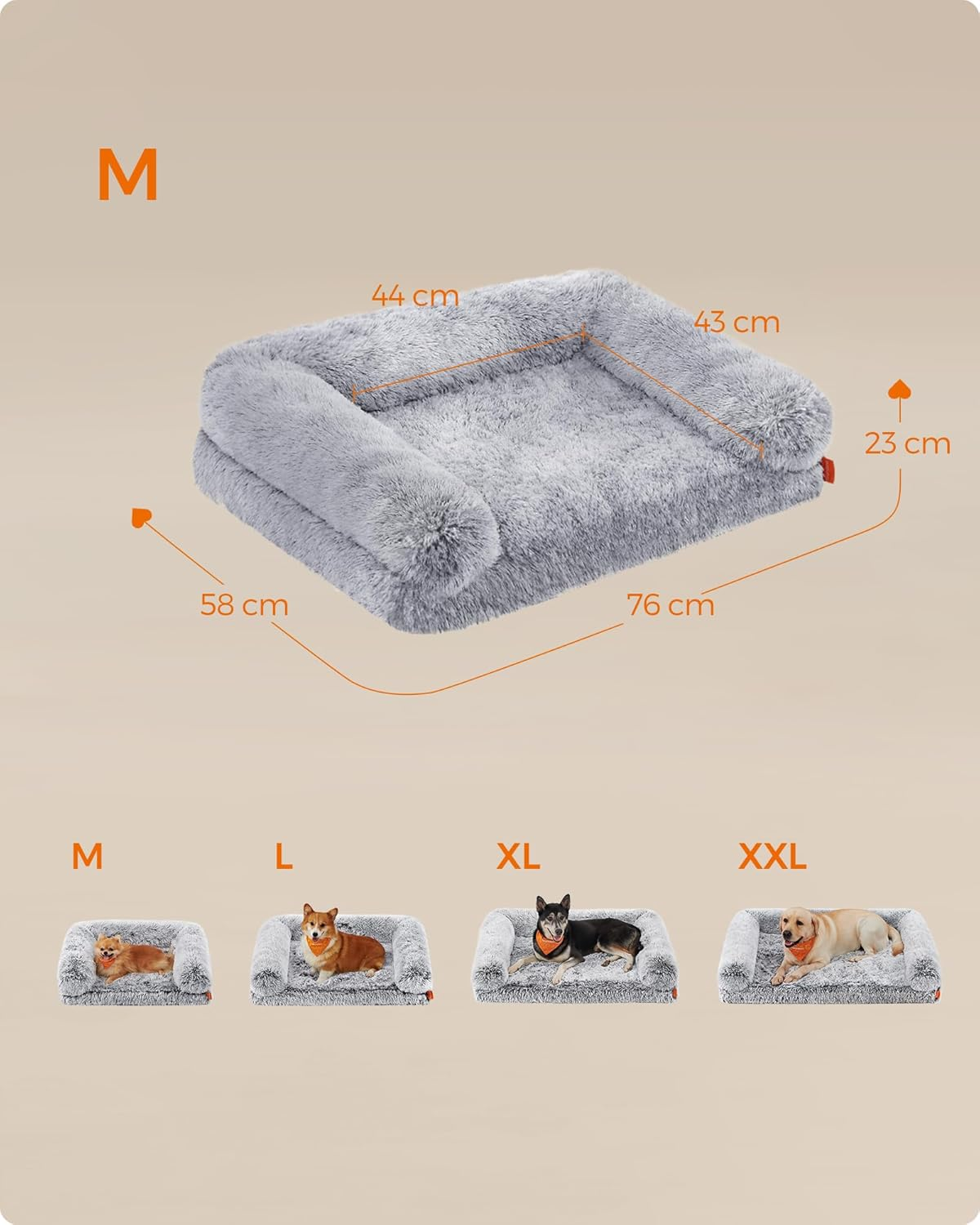 Feandrea Fluffyhug PGW231G01V1 Medium Dog Bed, Dog Mat for Miniature Dogs, Small Dogs, Dog Sofa Convoluted Foam, Removable and Washable Cover, 76 X 58 X 19 Cm, Ombre Grey image number 2