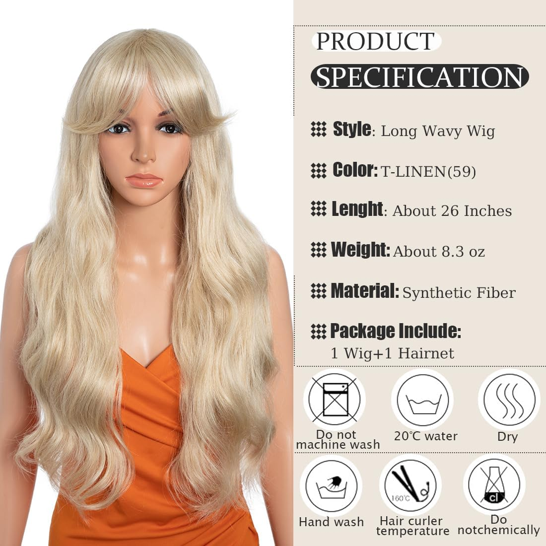 26 Inch Long Wavy Wigs for Women, Black Wig with Bangs, Ombre Brown Wig with Dark Roots, Long Layered, Heat Resistant, Synthetic, Natural Looking Wigs for Daily Party Use (Linen (59)) image number 2