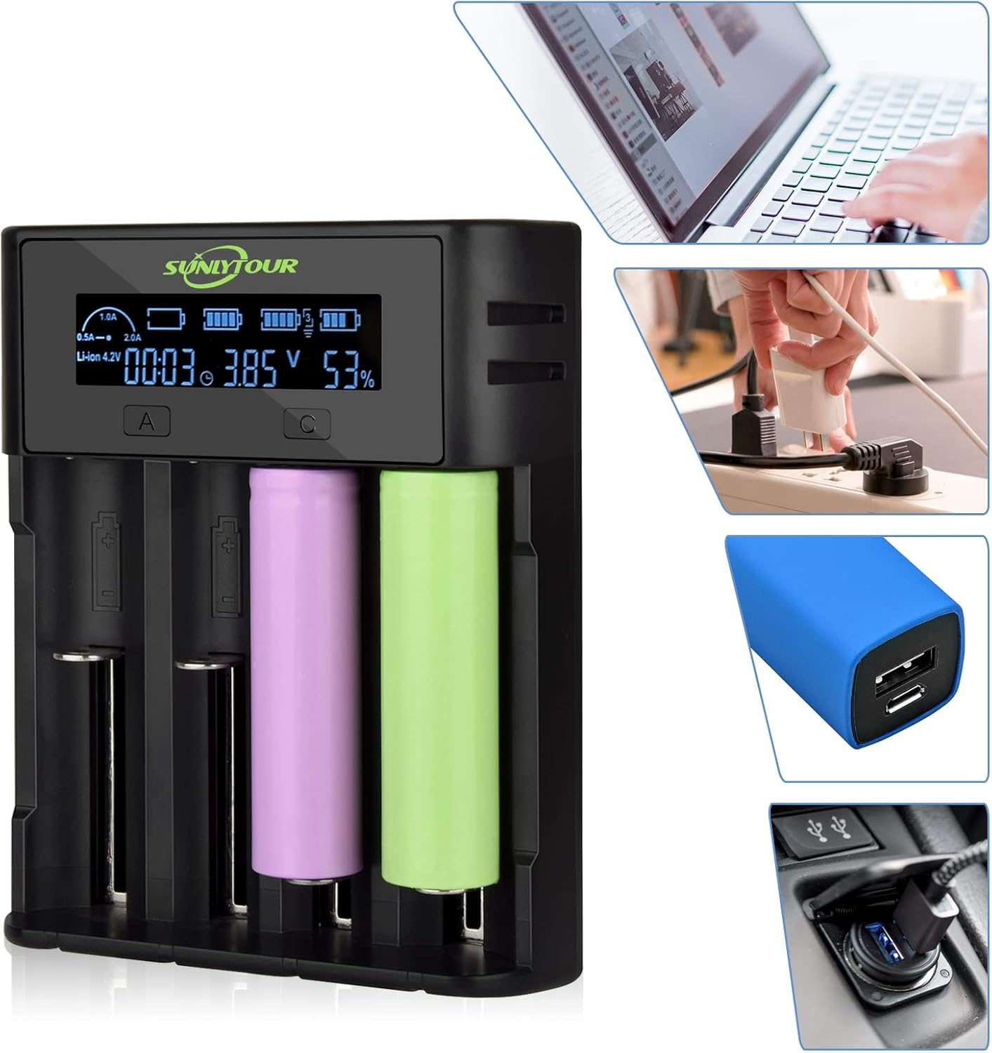 21750 21700 Battery Charger, 4 Slots 18650 Battery Charger 21750 18650 21700 Charger for 20700 22500 22650 26650 26700 16340 (R) CR123. 17650 17670 Rechargeable Battery with PCB Protection Board image number 1