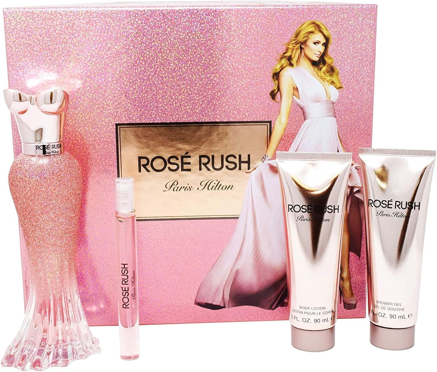Paris Hilton Rose Rush for Women 4 Pc Gift Set 3.4Oz EDP Spray, 3.0Oz Body Lotion, 3.0Oz Shower Gel, 0.33Oz EDP Spray