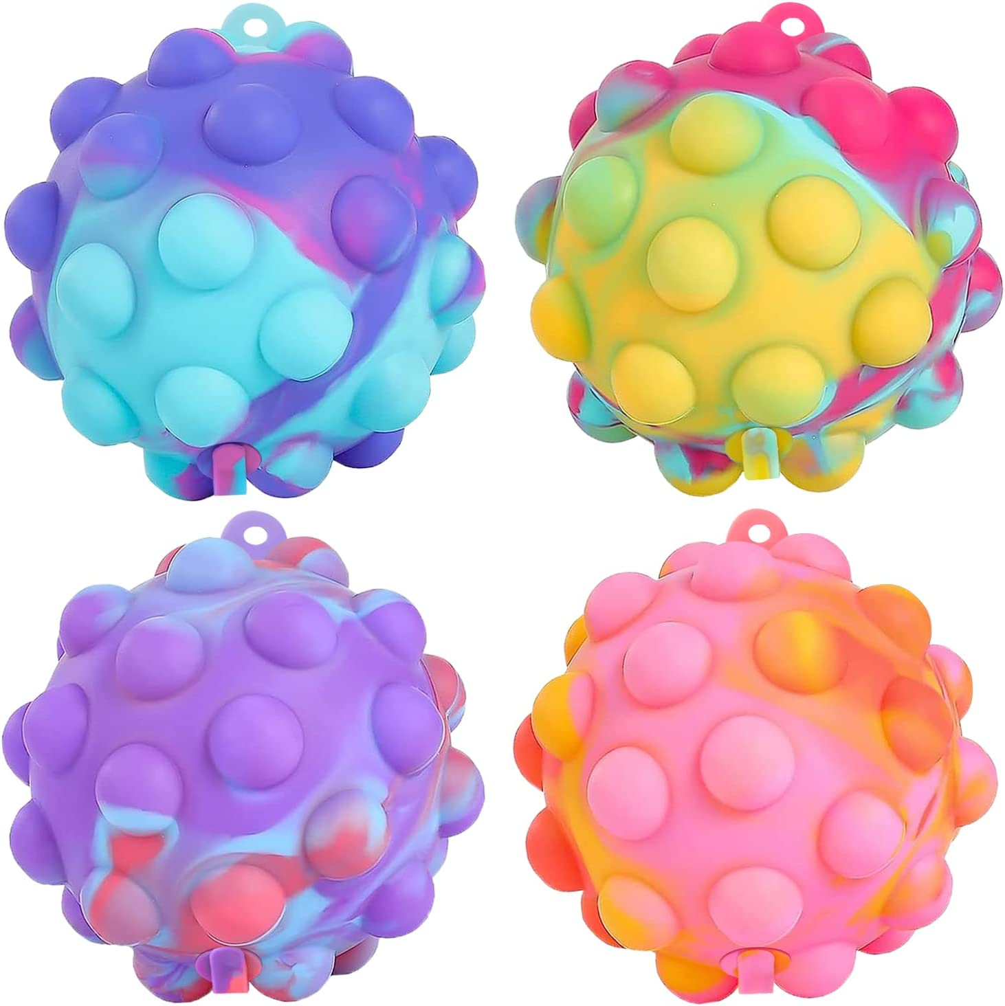 4 PCS Stress Pop Ball, 3D Anti-Pressure Pop Ball Squeeze Ball BPA Free Food Grade Silicone Ball Toy Finger Press Fidget Toy for Stress Relief Sensory Toys for over 1 Years Kids Adults Family Game