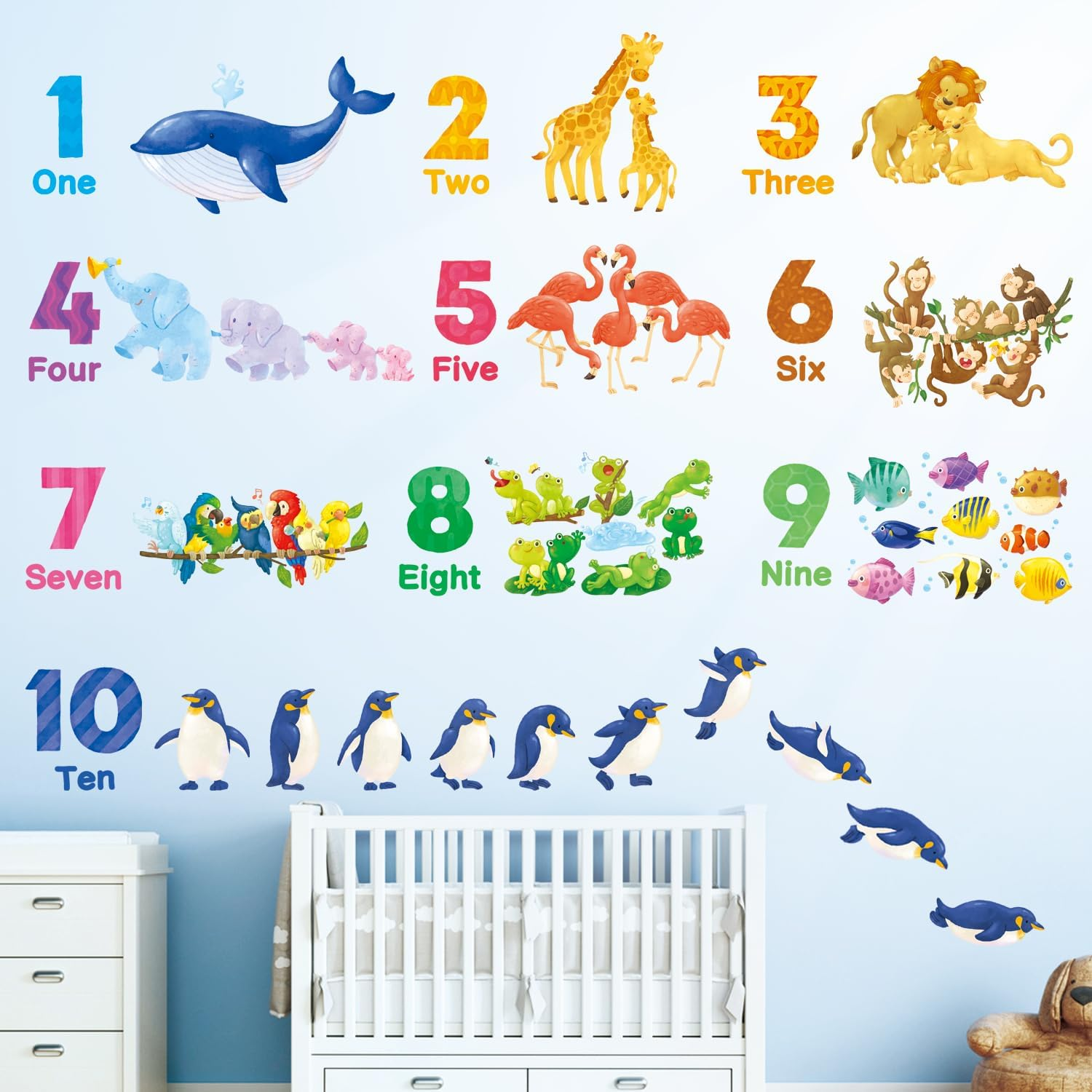 DECOWALL DS12-8076 Numbers Animal Wall Stickers Decals Educational Alphabet ABC 123 Classroom Bedroom Nursery Playroom Removable Kids Preschool Decorations Play Toddler Children'S D&eacute;cor image number 4