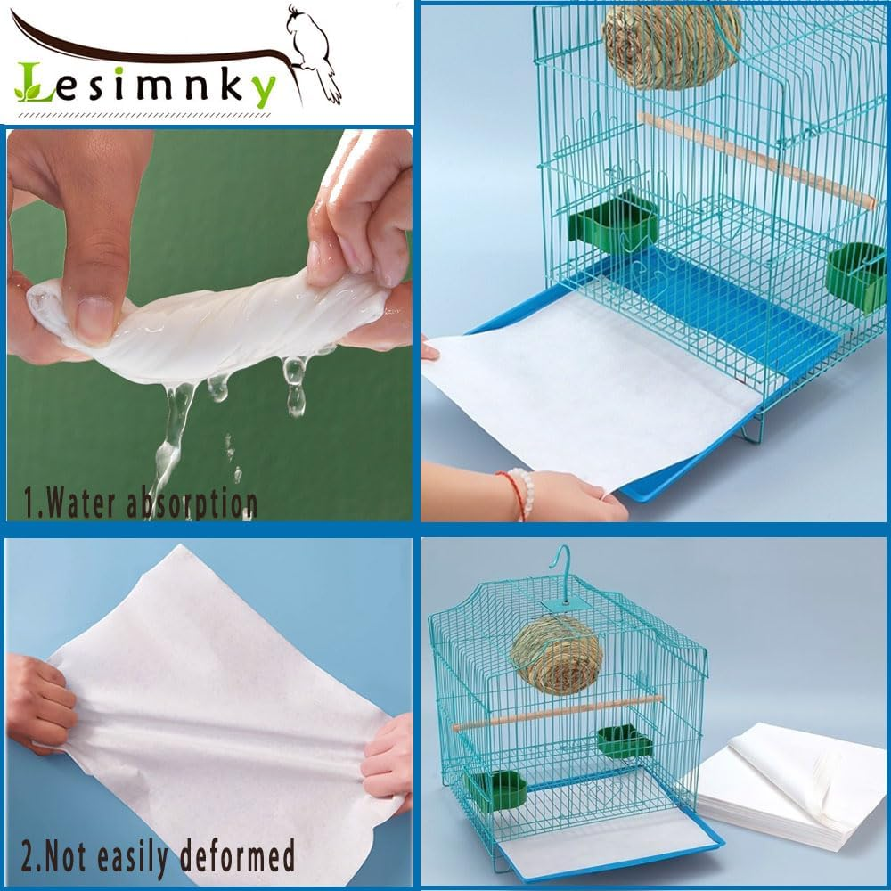 Lesimnky 120 Pieces Bird Cage Liners-11'' X 17''Disposable Non-Woven Bird Cage Paper Liners Precut Absorbent Fecal Tray Cages Cushion Pad Mat Cuttable Pet Animal Cages Cushion for Parrot (White) image number 1