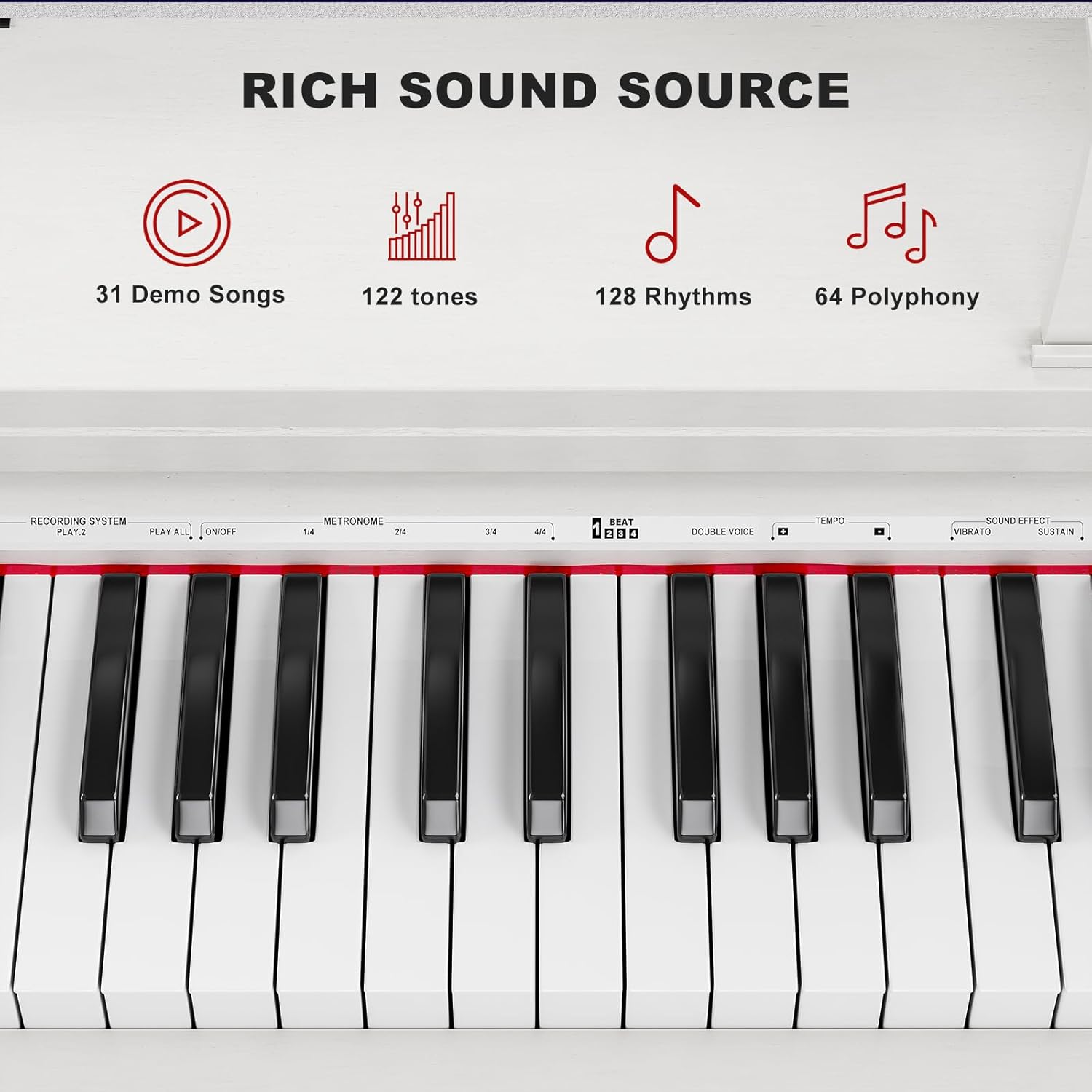 88 Key Hammer Weighted Digital Piano with Bench, UMOMO UMP-716 Beginner Electric Piano Keyboard with USB & MIDI, White - Black image number 3