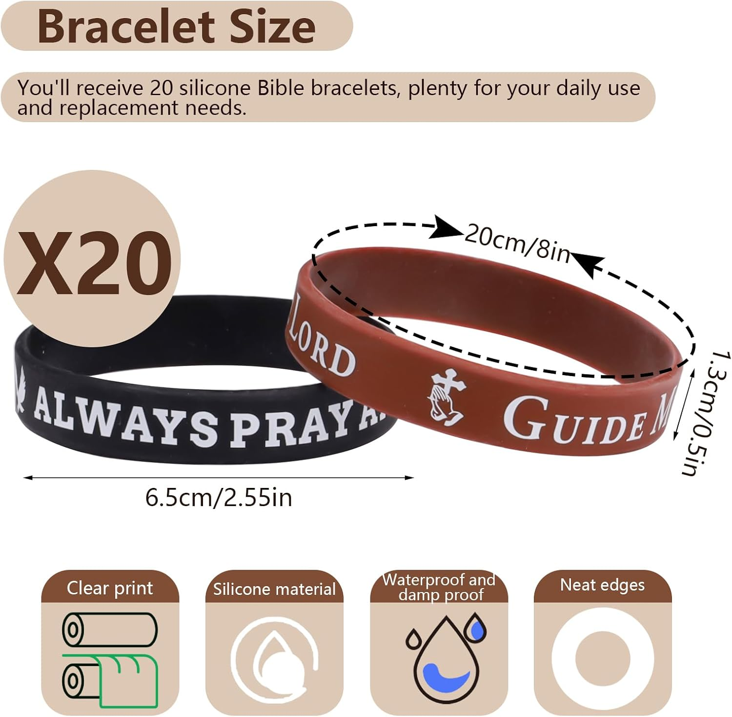 ORNAROVI 20 Styles Silicone Scripture Bracelets with Verses, Religious Bible Verse Bracelets Bulk, Inspirational Bible Colored Wristbands, Christian Bracelet for Men Women Gift image number 5