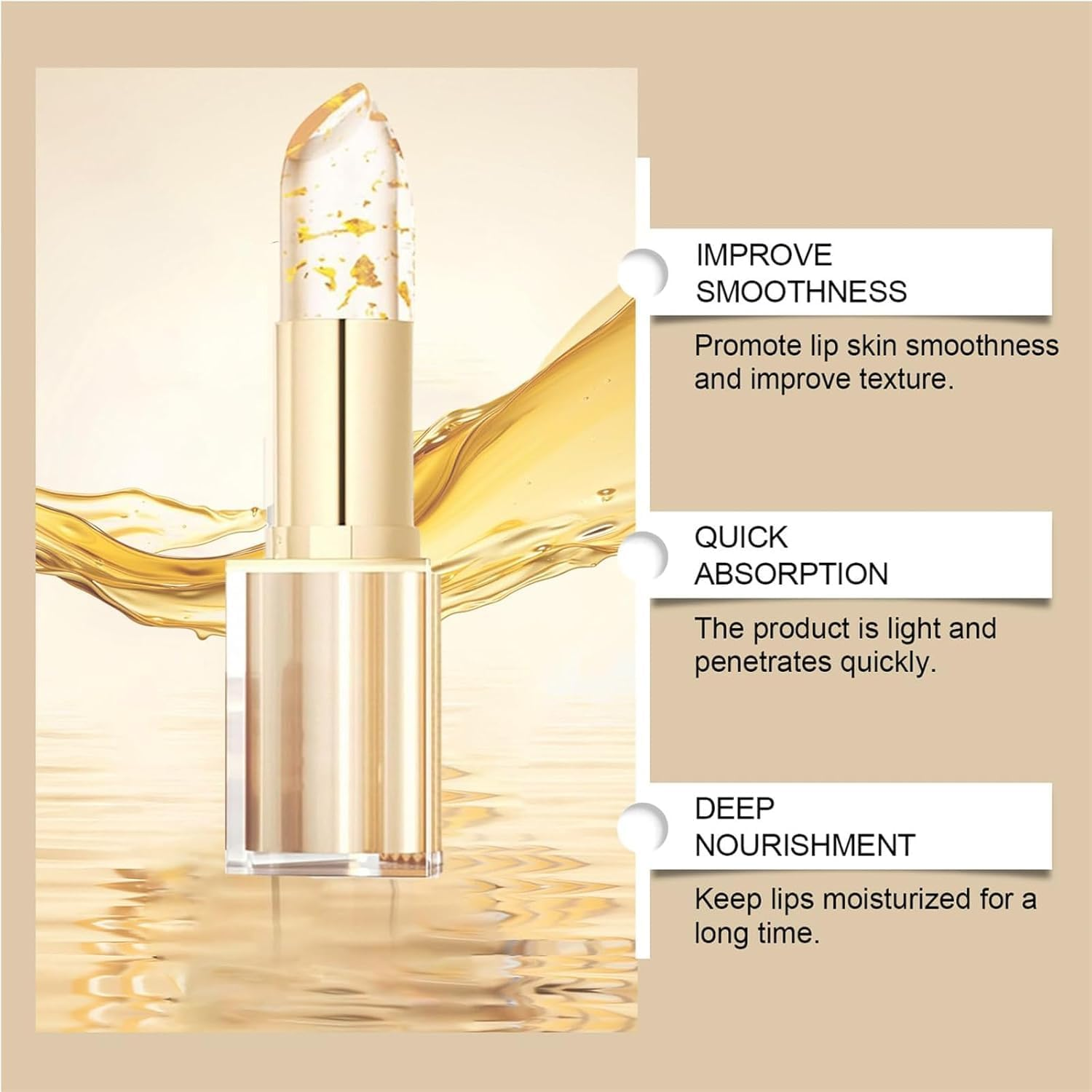 Transferproof Color Changing Lipstick, Gold Crystal Color Changing Lipstick, Long Lasting Nutritious Lip, Magic Temperature Color Change Lip, Temperature Change Lipstick (3PCS)