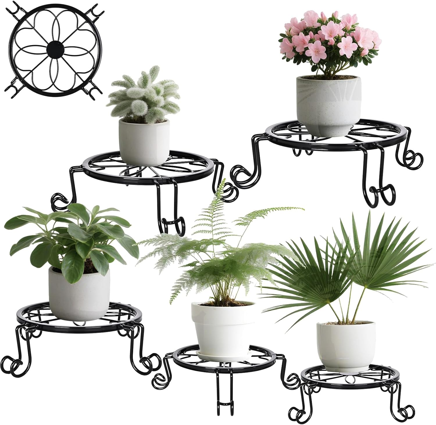 5 Pack Metal Plant Stands, Ditind Rustproof Iron Potted Stand Holder for Outdoor Indoor, Heavy Duty Flower Pot Stands for Multiple Plant, Plant Pot Shelf, round Supports Decor Racks for Garden Home image number 3