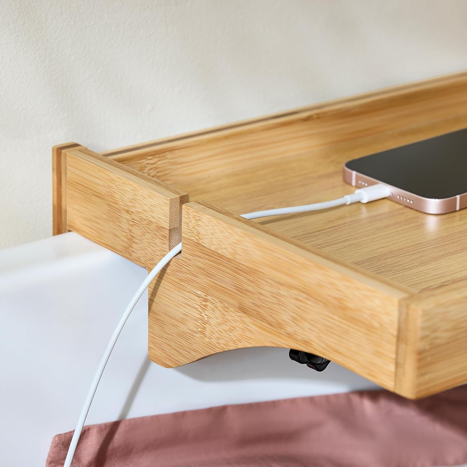 Sobuy Bedside Shelf Clip-On Hanging Shelf Table Tray Natural NKD01-N image number 5