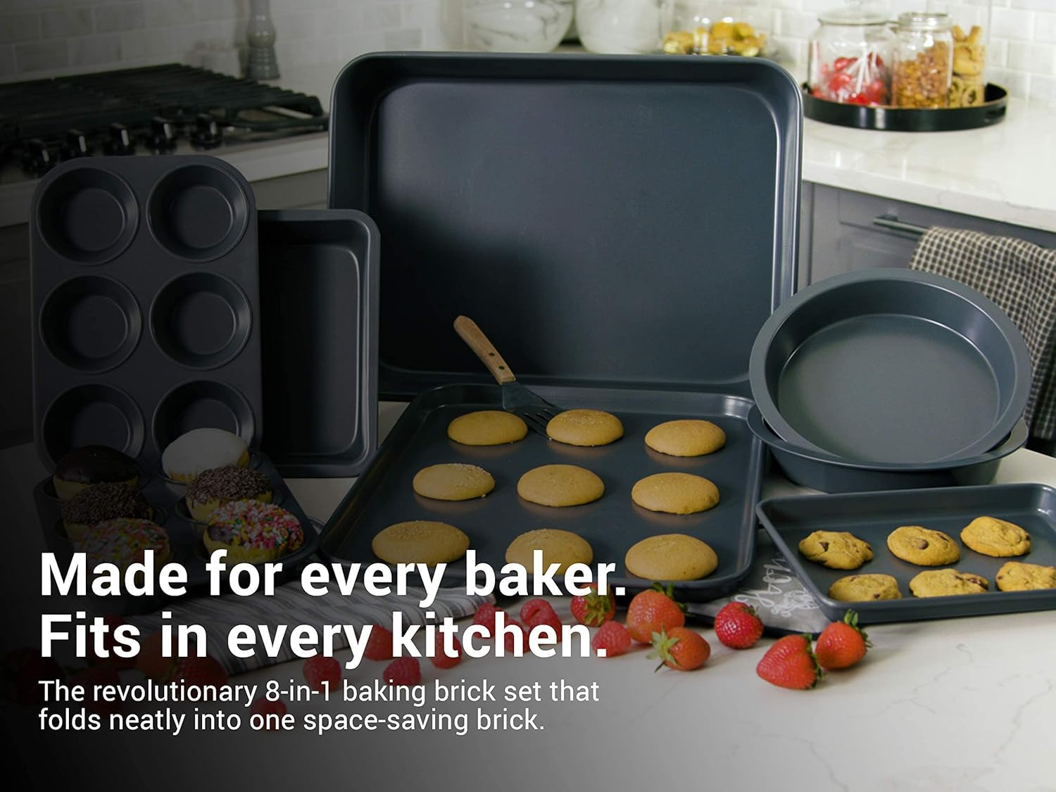 Elbee-Home 8-Piece Oven Nonstick Bakeware Set, Patented Space-Saving Self-Storage Design. image number 4