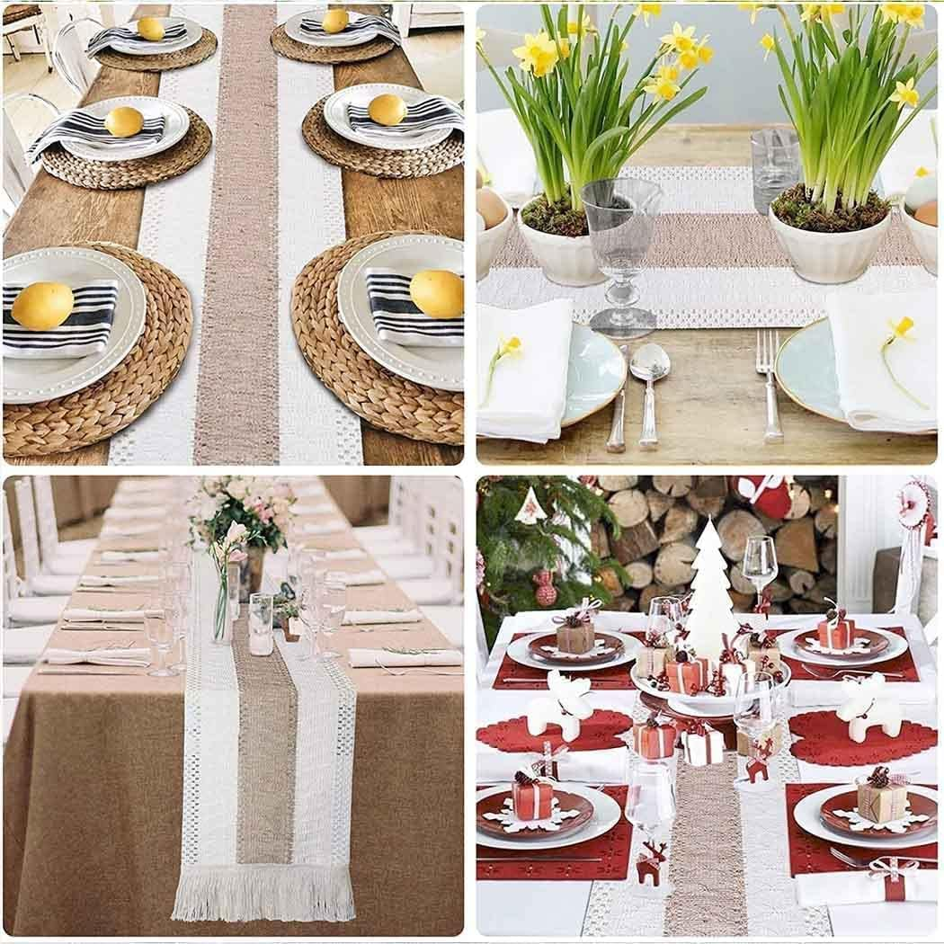 KEPTFIT Macrame Fabric Table Runner, Boho Cotton Table Runner with Tassels for Wedding Bridal Shower Shower Rustic Dining Table Decoration 12 X 72 Inch (B) image number 2