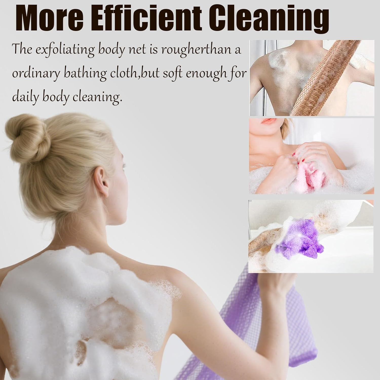 3 Pcs African Net Sponge Authentic，Body Scrubber, Body Exfoliator, Body Scrubber Net for Back Skin Smoother (Black, White, Blue) - Blue image number 3