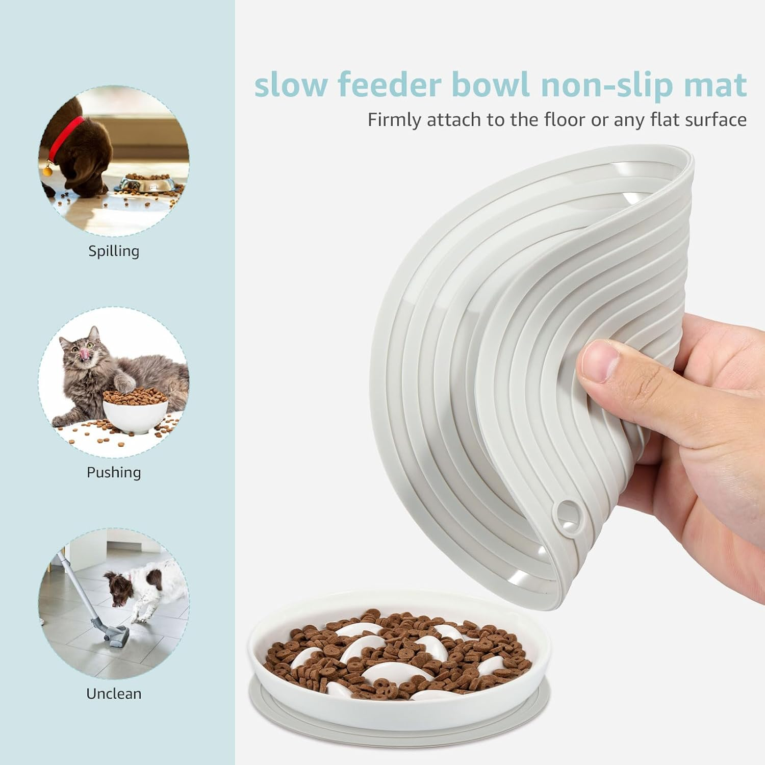 Slow Feed Dish for Cats and Small Dogs with Non Slip Mat Raised Edge Slow Eating Cat Bowls anti Vomiting anti Gulping Healthy Eating Diet Pet Bowls Reusable Slow Feeder Dish Fish Shape Design Pet Food image number 1