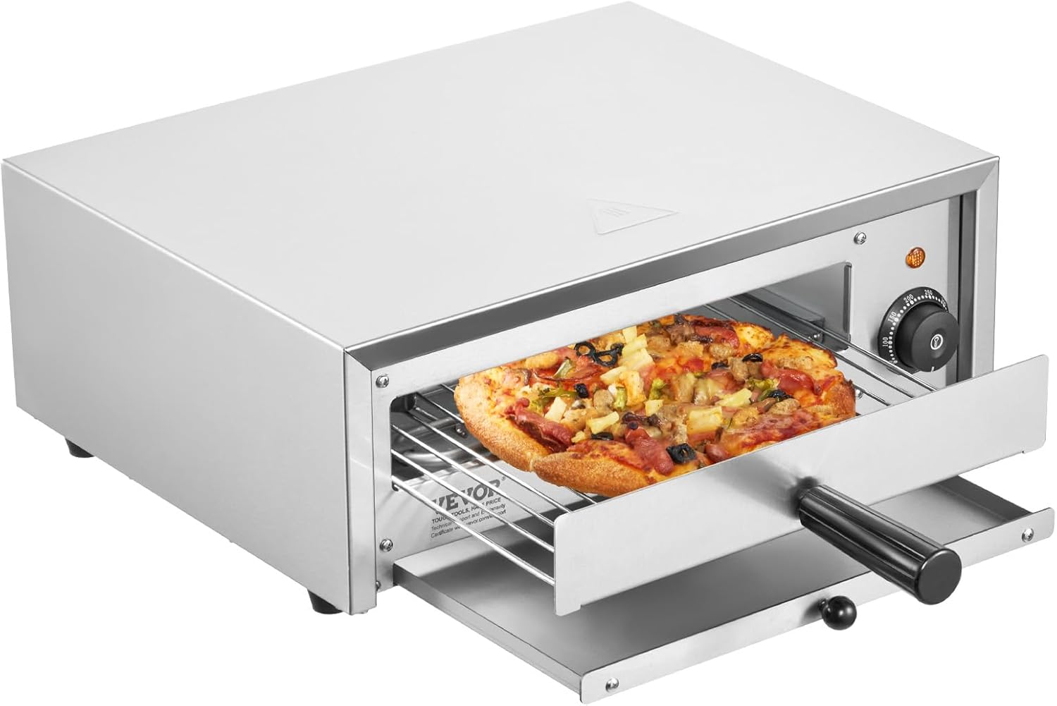 VEVOR Countertop Electric Pizza Oven, 12-Inch, 1500W, 50-350℃ Temp Range, Stainless Steel Construction and Easy-To-Clean Crumb Tray, Suitable for Both Commercial and Home Use