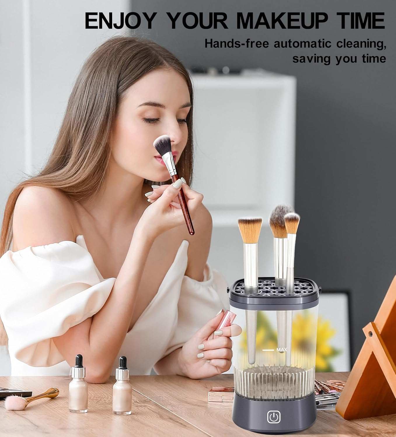 YOKONICO Makeup Brush Cleaner - 9000 RPM Electric Brush Cleaning Machine with 1200 Mah Rechargeable, IP65 Waterproof Automatic Makeup Brush Cleaner for Makeup Sponges and Brushes (Gunmetal Grey) image number 6