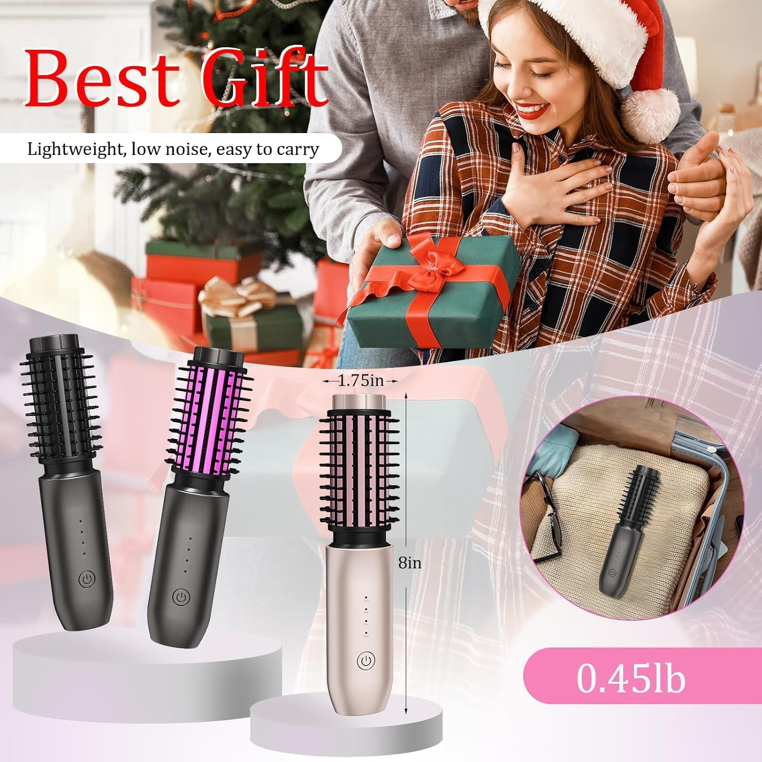 Cordless Hair Curling Iron Brush, Travel Curl Brush, 3-In-1 Portable Curling Iron Cordless, Plasma Thermal Hair Brush, 7000Mah USB Rechargeable Curlings Wand, Mini Hot Curlings Brush-Blush Pink - Blush Pink image number 5