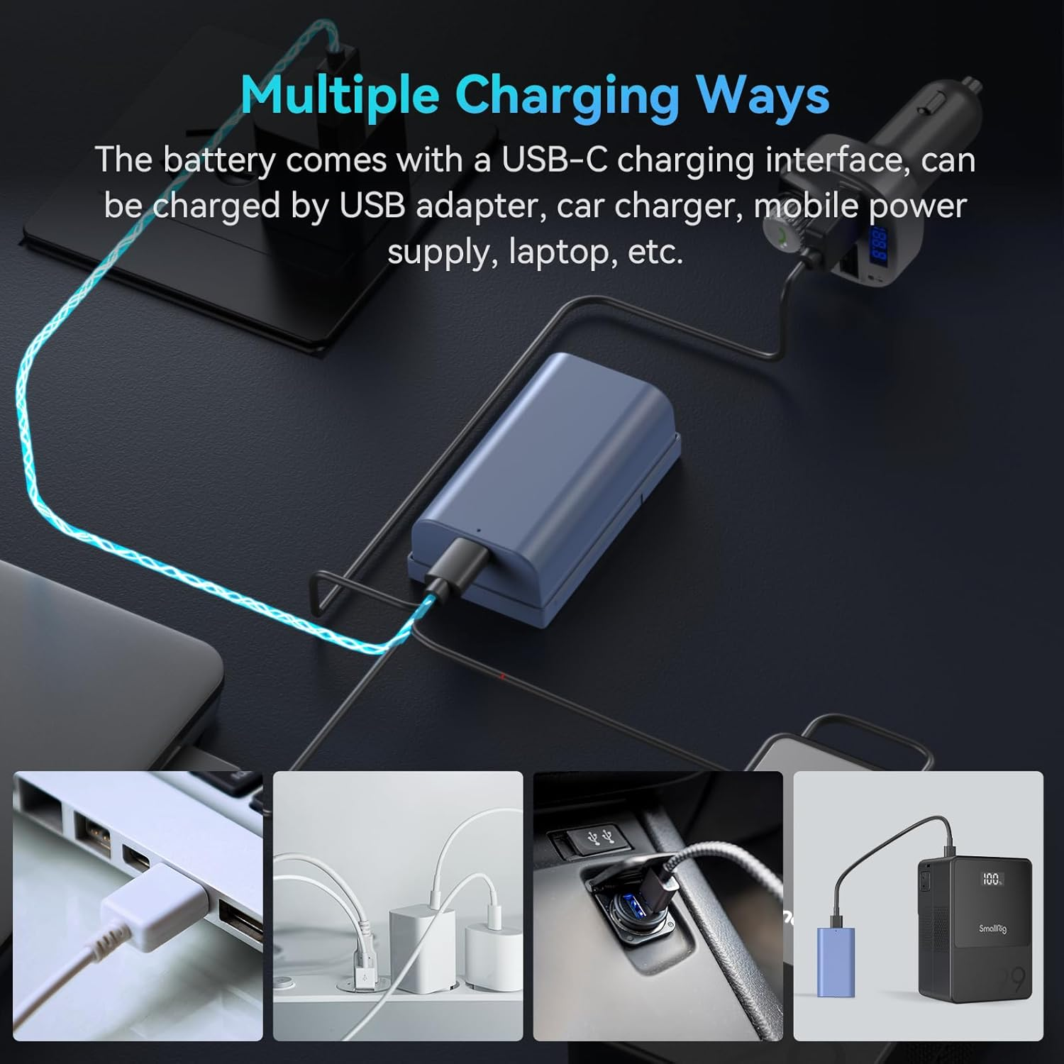 SMALLRIG 3500Mah Replacement USB-C Battery for Sony NP-F550, 3H Fully Charged, Power Supply for LED Lights, Monitors, Wireless Video Transmitters, Not for BMPCC 6K / 6K G2 / 6K Pro image number 3