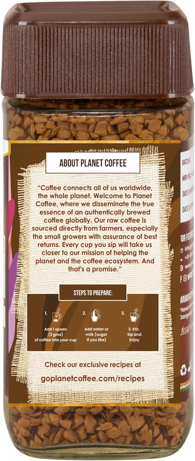 Planet Coffee&reg; | Mocha DELIGHT Coffee | 1.76 Ounces (50 Gms) Jar | Pure Arabica | Freeze-Dried Instant Coffee | No Added Sugar | Makes 25 Cups | Medium Roast | Flavoured Coffee