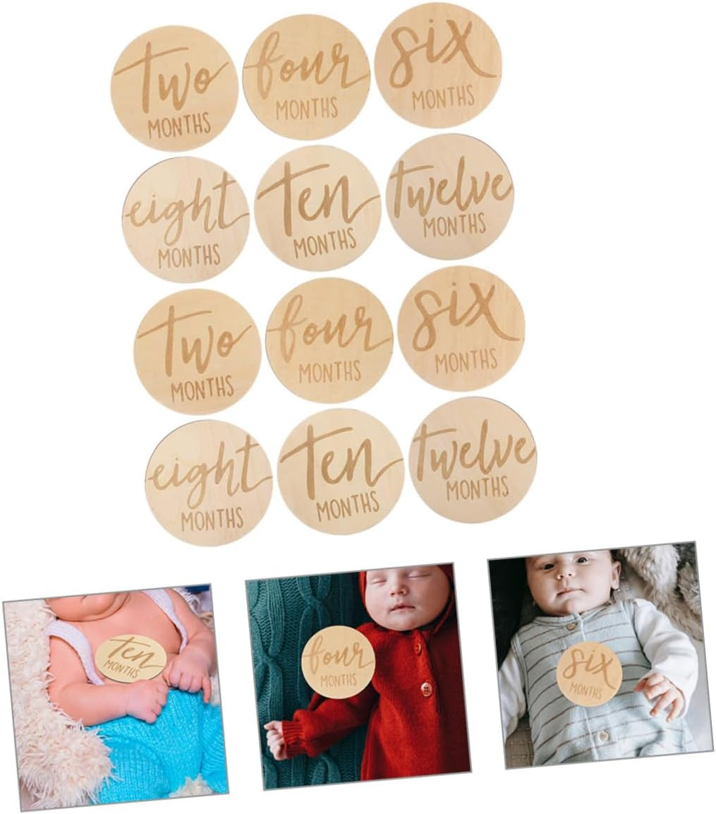 Milisten 12Pcs Growth Month Card Wooden Monthly Milestone Discs Milestone Signs for Newborn Born Keepsake Products image number 3