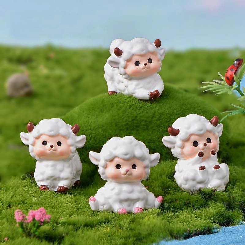 Pinenjoy 11Pcs Cute Miniature Sheep Figurines Mini Fairy Garden Sheep Ornament Resin Lamb Cake Toppers for DIY Terrarium Micro Landscape Bonsai Craft Birthday Party Gift image number 2