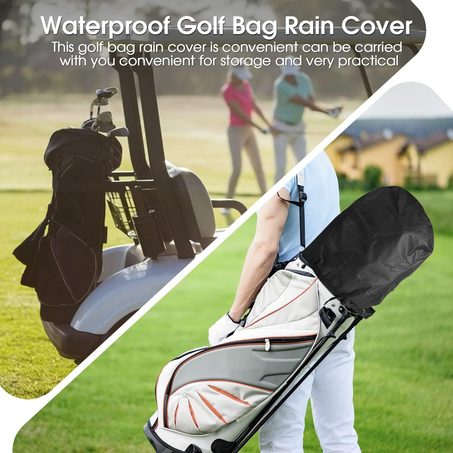 Rilime Golf Bag Rain Cover - Waterproof, Durable Golf Bag Cover for Men & Women, Suitable for Stand Bags & Cart Bags, Black, Adjustable Strap, 13" L X 20" H image number 6