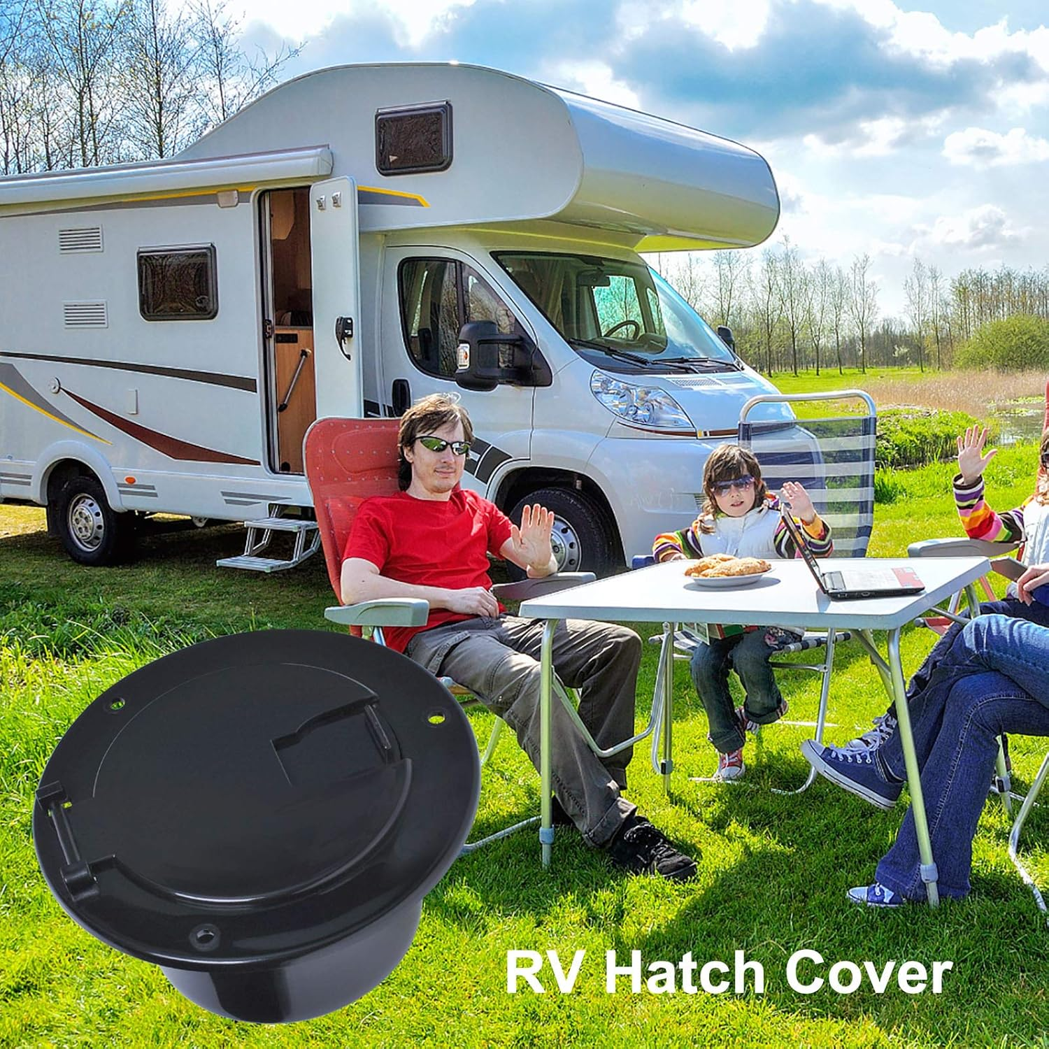 RV Electric Cable Hatch for 30 and 50 Amp Cords Replacement 5 Inch Deluxe round Electrical Cable Hatch Black image number 5