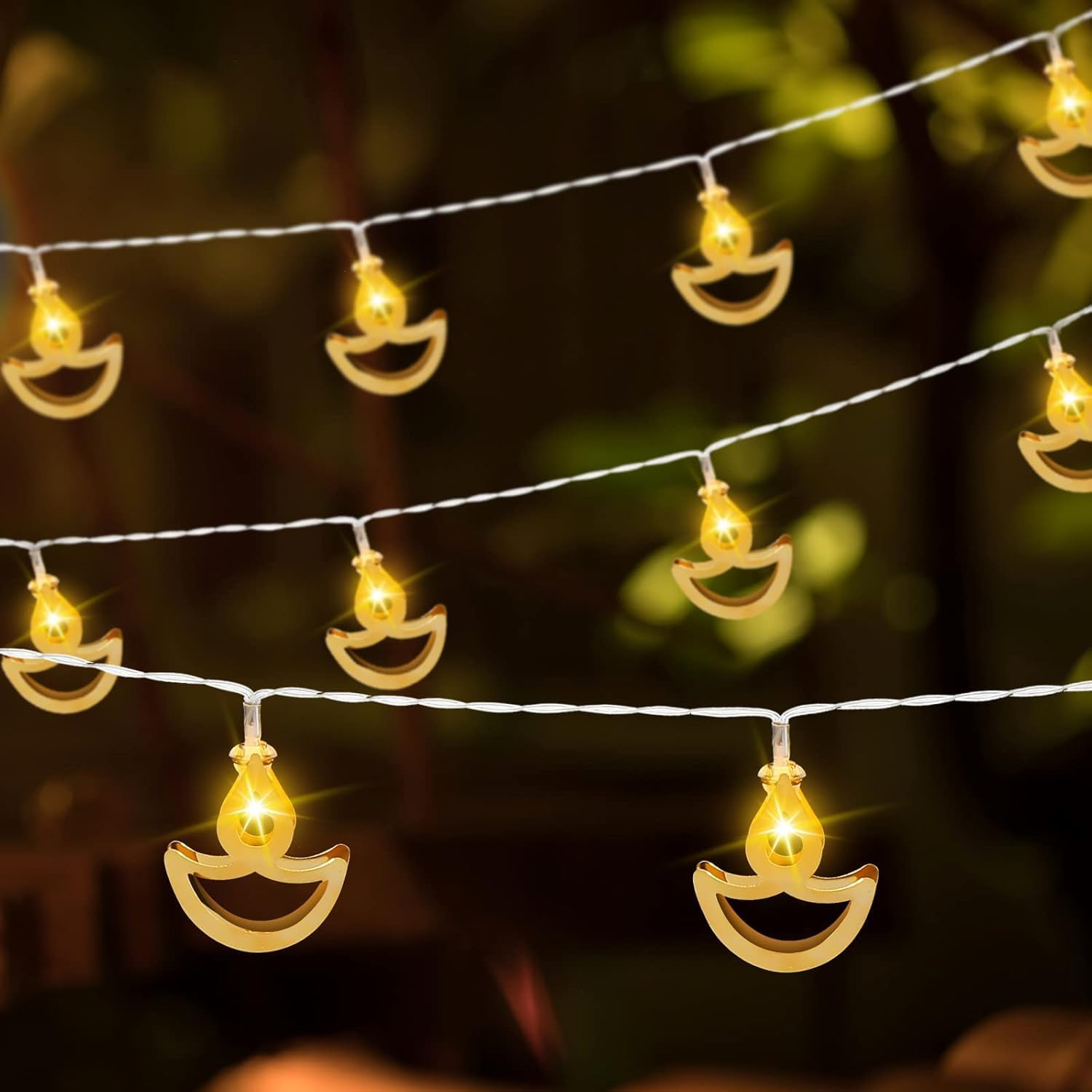 Tarpop 5.4 Ft Diwali String Lights, Warm White Decorative Starry String Lights Led Festival Lights Diya Fairy Lights for Diwali Wedding Party Indoor Outdoor Bedroom Lights Decoration image number 6