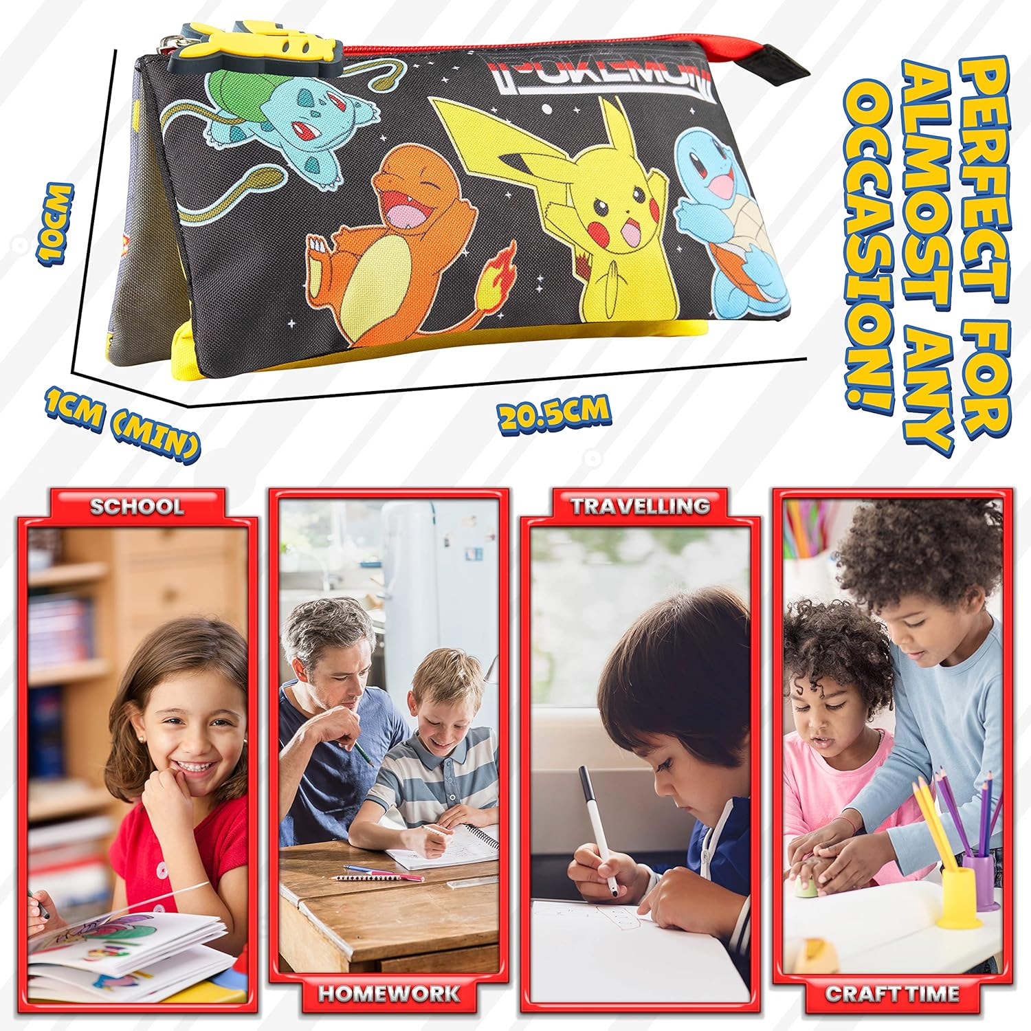 Pokemon Pikachu Children'S School Pencil Case 3 Compartments image number 1