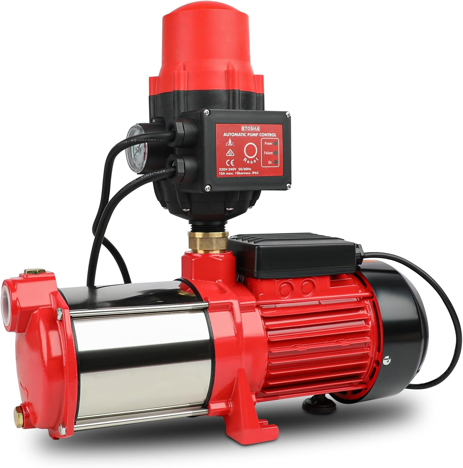 Garden Water Pump 2500W 5-Stage with Fully Automatic Pressure Controller Stainless Steel Anti-Rust Body Irrigation for Pool Pond Rain Tank Home Farm Clean Garden