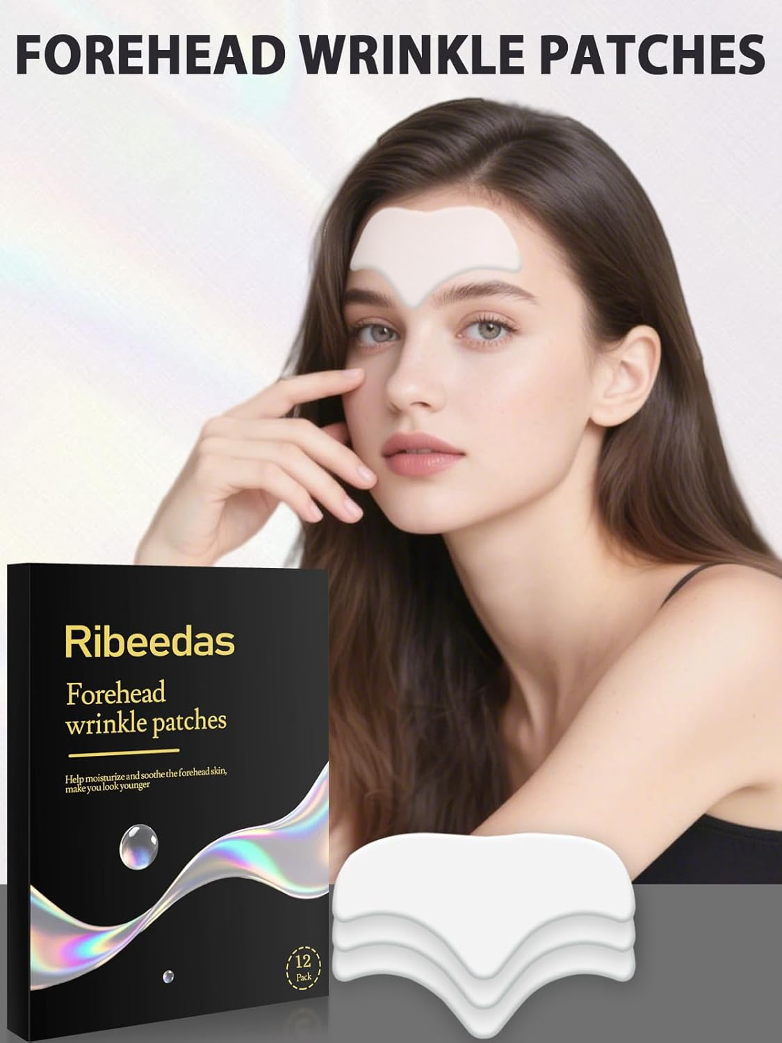 Ribeedas 12 Pack White Forehead Wrinkle Patches Overnight,Collagen Wrinkle Patche,Apply to the Skin between the Foreheads and Eyes,Reduce Forehead Wrinkles,Moisturize Facial Care image number 2