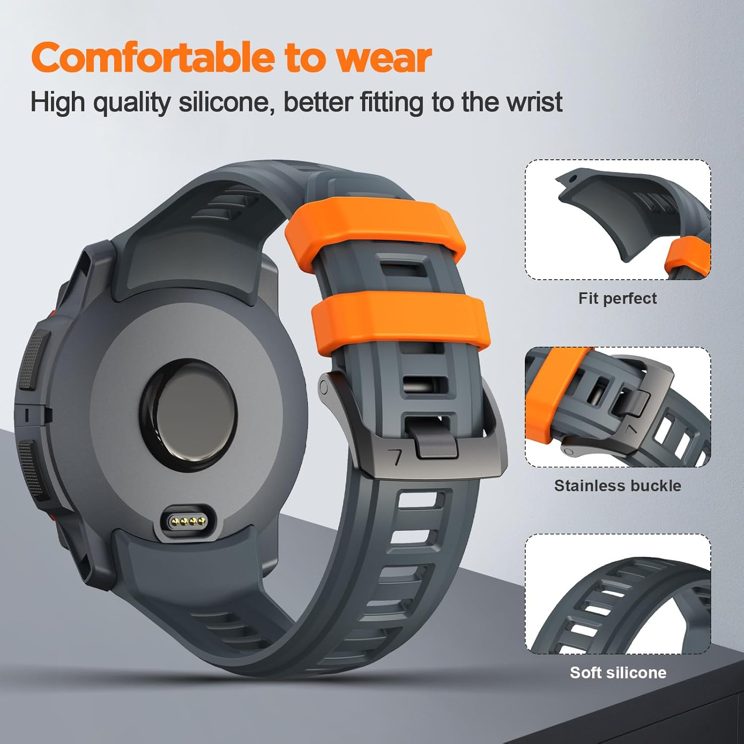 ZZMY Compatible with Garmin Instinct 3 45 Mm Watch Strap Silicone Sport Replacement Strap for Instinct3 Solar 45 Mm Wristband/Instinct 3 Amoled 45 Mm Band with Stainless Steel Buckle