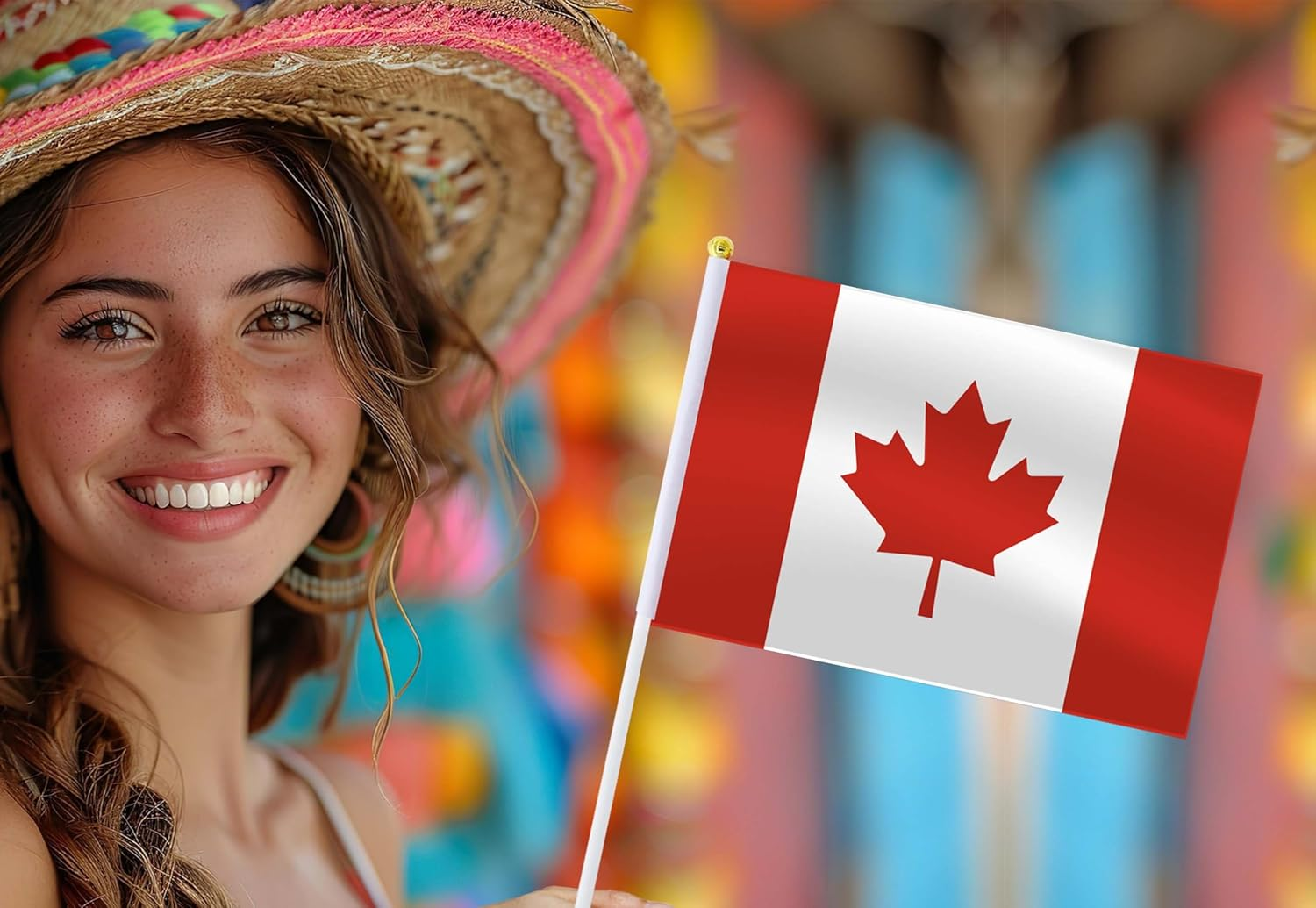 Canada Handheld Small Flag Set,10 PCS 5&times;8 Inch Mini Canadian Hand Held Banner,Tiny Digital Printed Polyester Banner image number 1