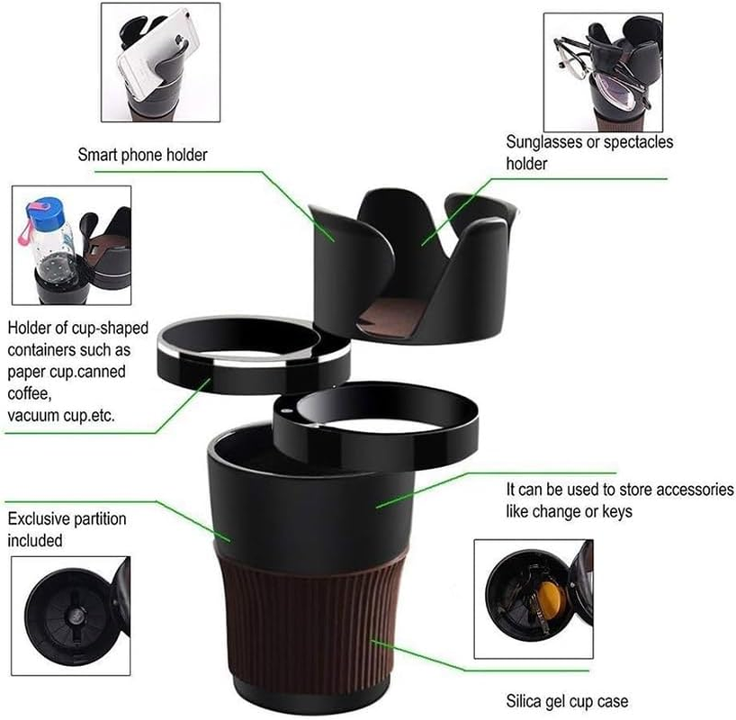 AIMALL Multifunctional Car Cup Holder Storage Box, 360&deg; Rotating Phone, Sunglasses, Drink & Key Holder, Space-Saving Organizer for Car Interior, 7.4 X 3.1In image number 4