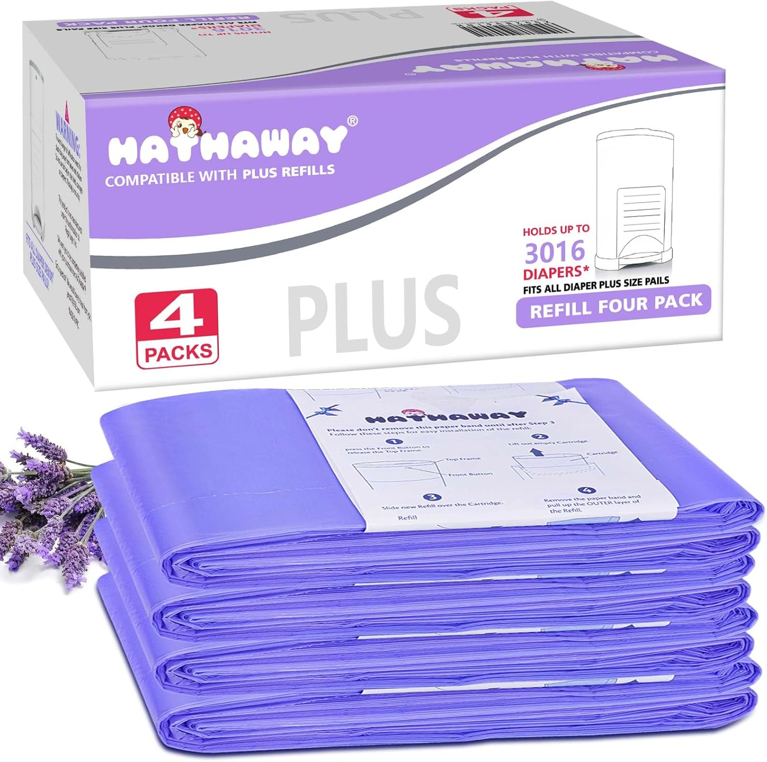 Diaper Pail Refills Increased 30% Length Compatible with Dekor plus Diaper Pails Lavender Scent Holds up to 3016 Diapers (4 Pack) image number 4