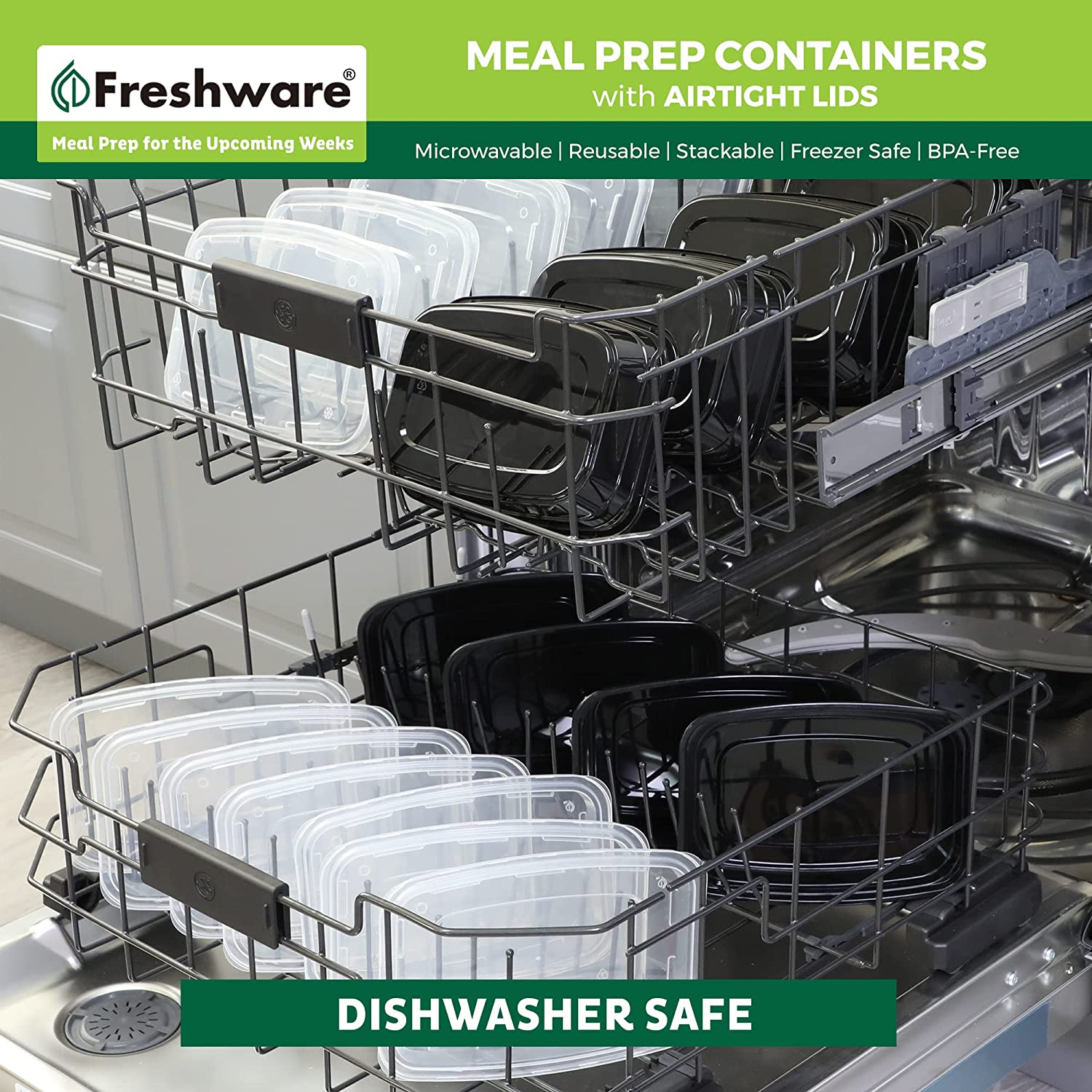 Freshware Meal Prep Containers [50 Pack] 1 Compartment Food Storage Containers with Lids, Bento Box, BPA Free, Stackable, Microwave/Dishwasher/Freezer Safe (16 Oz) image number 1
