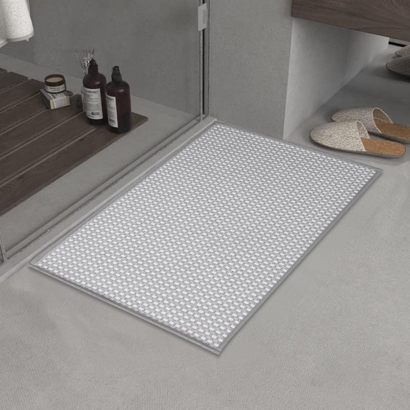 50 * 80Cm Absorbent Bath Mat, Rubber Non Slip Quick Dry Super Absorbent Thin Bathroom Rugs Fit under Door-Washable Bathroom Floor Mats-Shower Rug for in Front of Bathtub (Chenille Cross Grey)