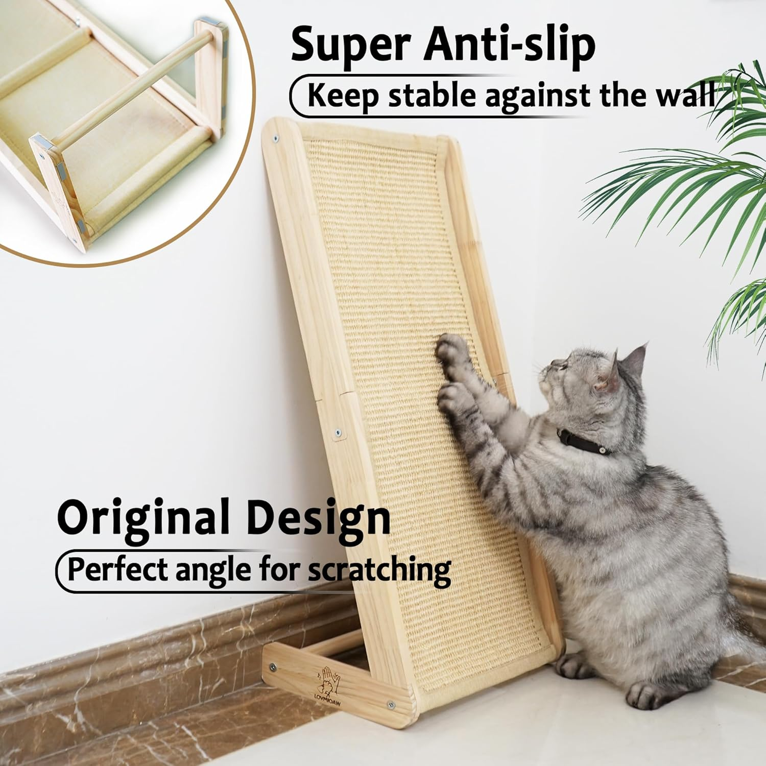Cat Scratcher - for Valentine'S Day L-Shaped Cat Scratching Post for Indoor Cats, 3-Way Durable Sisal Scratching Pad, Natural Wood Furniture Protector for Sofa & Lounge image number 2