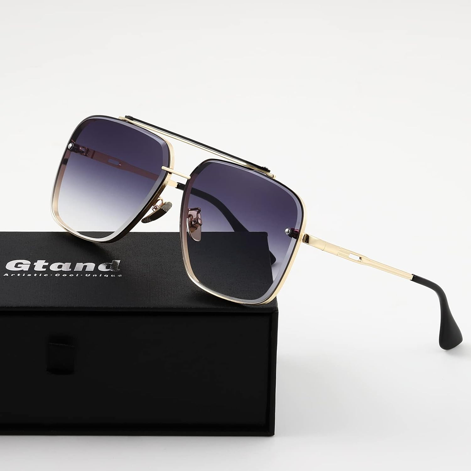 Gtand Fashion Oversized Square Aviator Gradient Sunglasses for Men Women Vintage Metal Sun Glasses 63Mm - C3 Gold Frame/Gradient Gray Lens image number 5