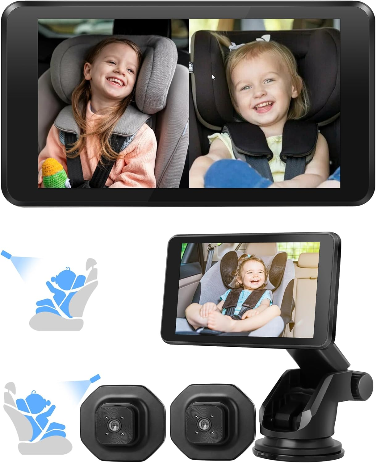 Baby Car Camera, Dual Channel Car Camera Baby with 2 IR Night Vision Camera, 5" AHD 1080P Safety Baby Car Monitor Easy to Install Car Mirror Camera for Rear Facing Seat Backseat image number 2