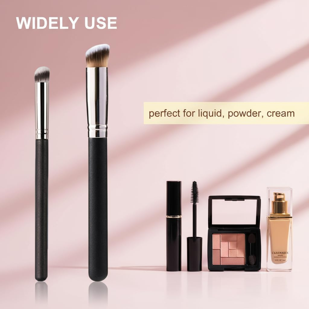 Concealer Brush Makeup Brush Set - 3 Pcs Mini Kabuki Brush, Foundation & Setting Brushes for under Eye & Contour, Dense Bristles for Liquid, Powder, Cream Blending - Ruibex image number 4