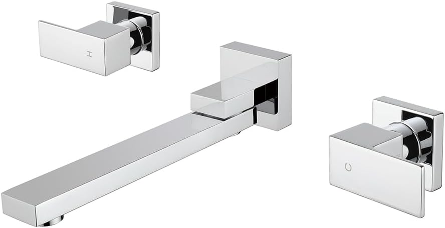 Decaura Bathroom Wall Sink Tap Set Basin Square Bath Swivel Spout Vanity Spa Bathtub Water Outlet with 1/4 Turn Twin Tap Faucet Brass (Matt Black)