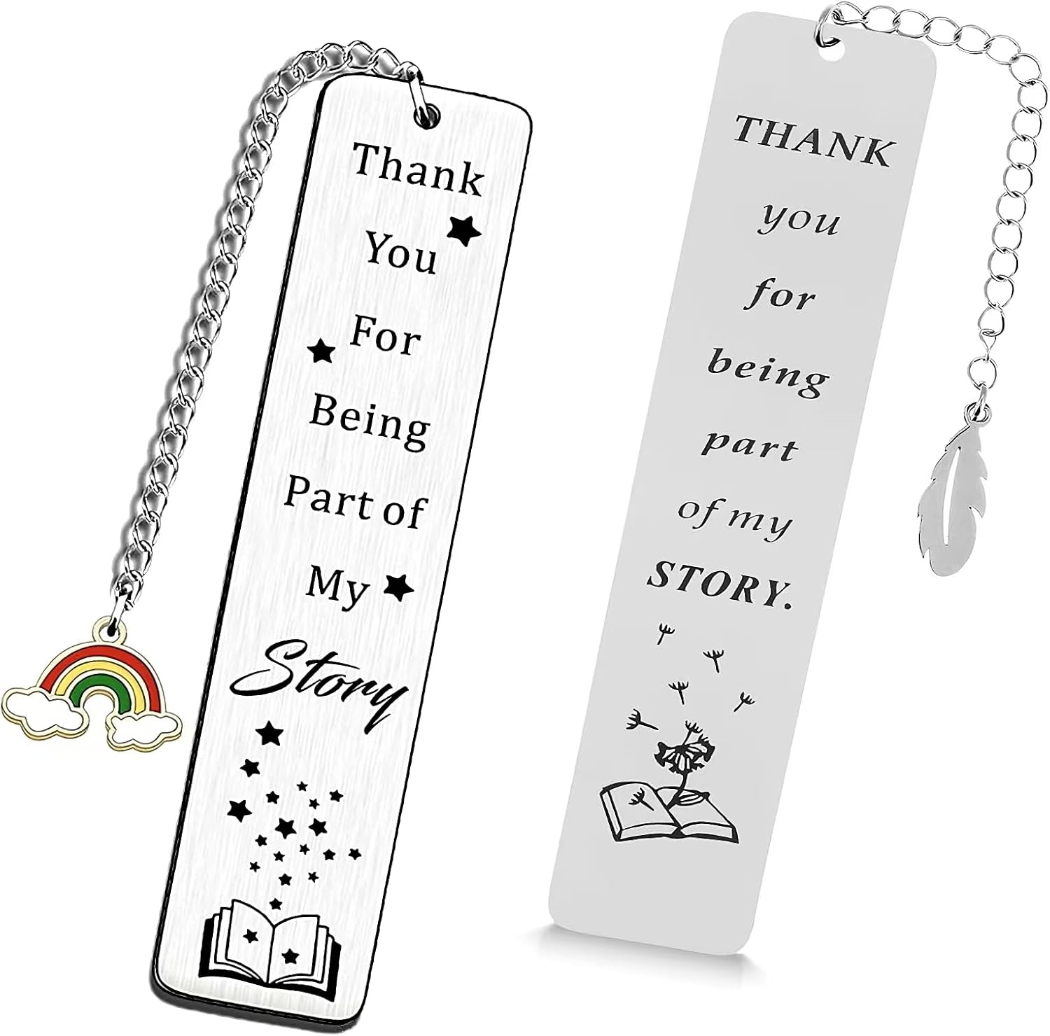 Metal Bookmark，2 Stainless Steel Bookmarks with Different Patterns，Thank You Teacher Appreciation Gifts Book Lovers Gifts Friend Birthday Graduation Gifts for Women Female Friend Gift image number 2