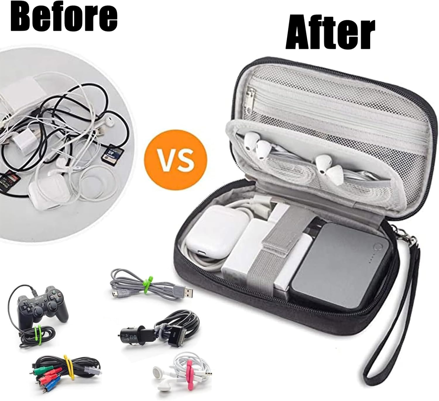 Electronic Accessories Bag, Travel Accessories Gadget Storage Bag Universal Travel Bag for Small Electronics and Cables, Adapter, Battery and More,Power Bank, Mouse,Ipad, Phone (Grey) image number 4